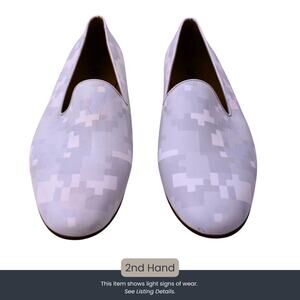 Del Toro White Leather Loafers Digital Camo Print Made in Italy Size 9.5